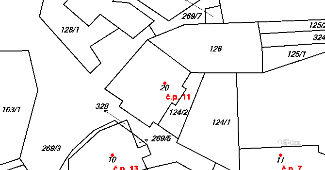 Chlovy 11, Onšov na parcele st. 20 v KÚ Chlovy, Katastrální mapa