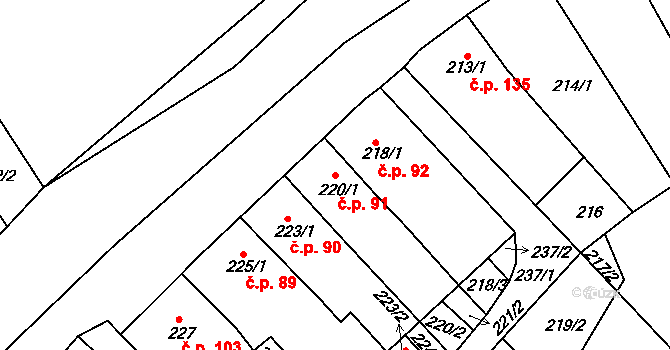 Hudcov 91, Teplice na parcele st. 220/1 v KÚ Hudcov, Katastrální mapa