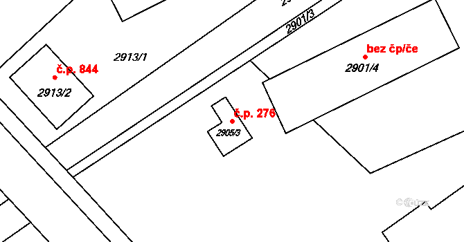 Sviadnov 276 na parcele st. 2905/3 v KÚ Sviadnov, Katastrální mapa