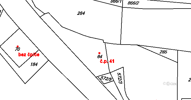 Bohouňovice II 41, Horní Kruty na parcele st. 64 v KÚ Bohouňovice II, Katastrální mapa