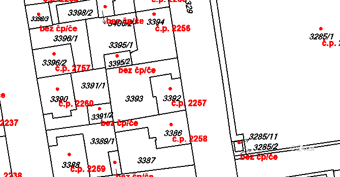 Žižkov 2257, Praha na parcele st. 3392 v KÚ Žižkov, Katastrální mapa