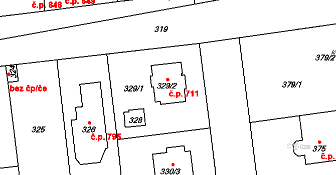 Libuš 711, Praha na parcele st. 329/2 v KÚ Libuš, Katastrální mapa