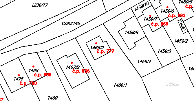 Stodůlky 777, Praha na parcele st. 1466/2 v KÚ Stodůlky, Katastrální mapa