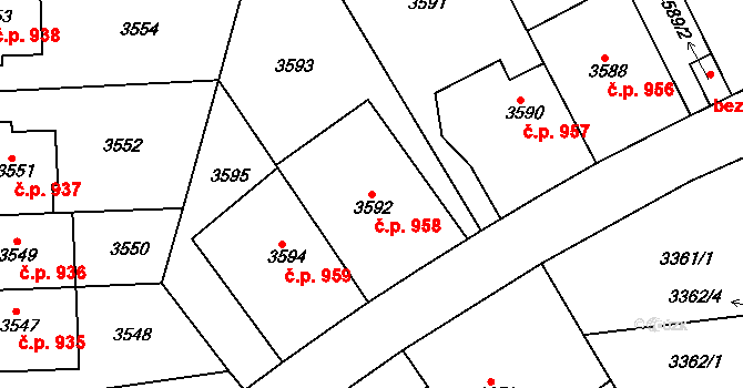 Dejvice 958, Praha na parcele st. 3592 v KÚ Dejvice, Katastrální mapa