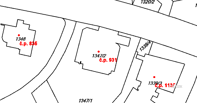 Bubeneč 931, Praha na parcele st. 1347/2 v KÚ Bubeneč, Katastrální mapa