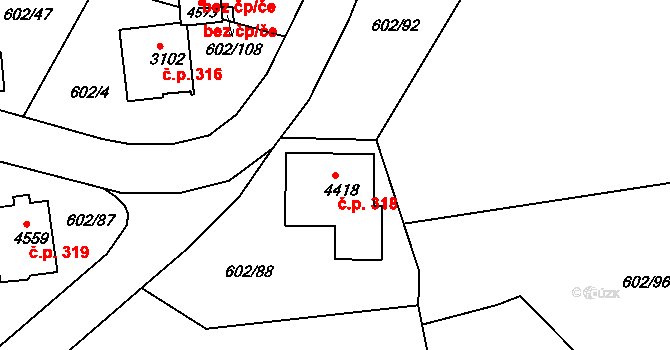 Dolní Předměstí 318, Trutnov na parcele st. 4418 v KÚ Trutnov, Katastrální mapa