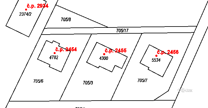 Dvůr Králové nad Labem 2455 na parcele st. 4300 v KÚ Dvůr Králové nad Labem, Katastrální mapa