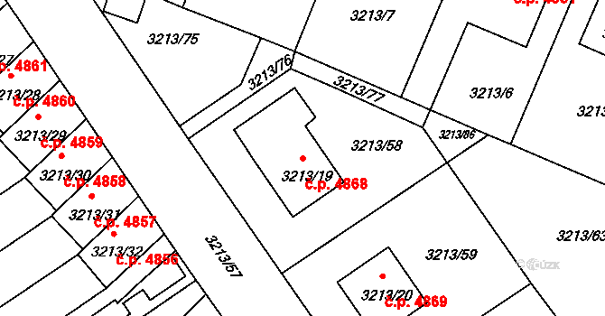 Chomutov 4868 na parcele st. 3213/19 v KÚ Chomutov II, Katastrální mapa