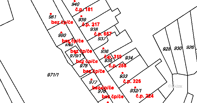 Blučina 319 na parcele st. 936 v KÚ Blučina, Katastrální mapa