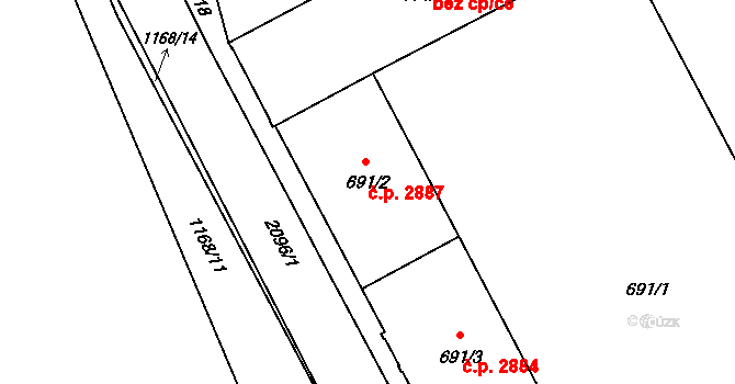 Šumperk 2887 na parcele st. 691/2 v KÚ Šumperk, Katastrální mapa