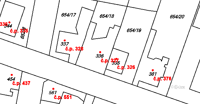 Velký Osek 327 na parcele st. 336 v KÚ Velký Osek, Katastrální mapa