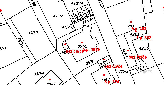 Luhačovice 1015 na parcele st. 357/2 v KÚ Luhačovice, Katastrální mapa