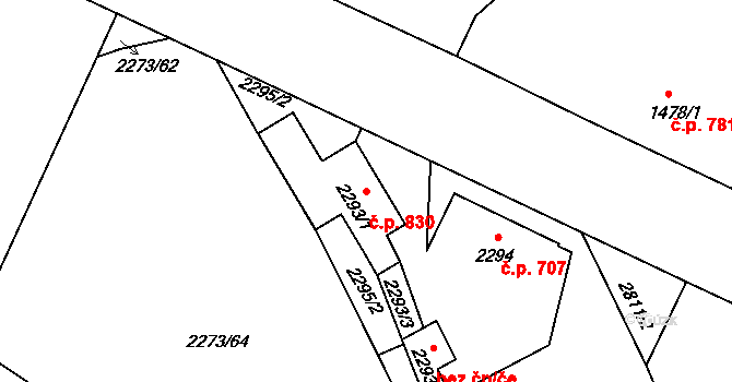 Šluknov 830 na parcele st. 2293/1 v KÚ Šluknov, Katastrální mapa