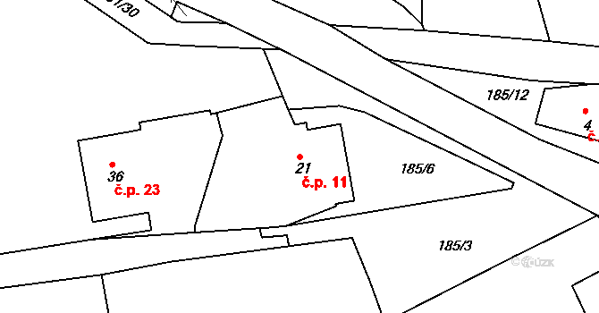 Otruby 11, Slaný na parcele st. 21 v KÚ Otruby, Katastrální mapa