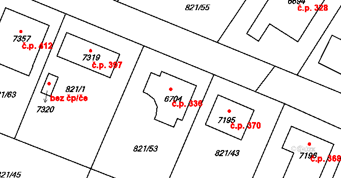 Václavské Předměstí 336, Písek na parcele st. 6704 v KÚ Písek, Katastrální mapa