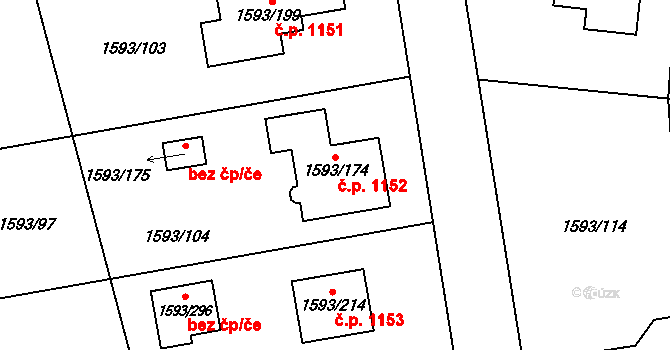 Kosmonosy 1152 na parcele st. 1593/174 v KÚ Kosmonosy, Katastrální mapa