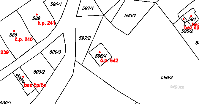 Moravský Beroun 642 na parcele st. 596/4 v KÚ Moravský Beroun, Katastrální mapa