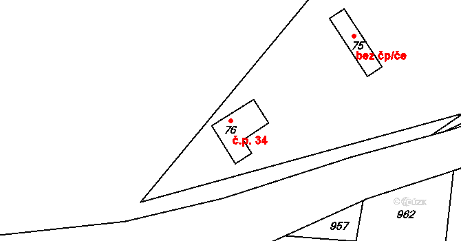 Litoradlice 34, Temelín na parcele st. 76 v KÚ Litoradlice, Katastrální mapa