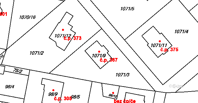 Darkovičky 367, Hlučín na parcele st. 1071/9 v KÚ Darkovičky, Katastrální mapa