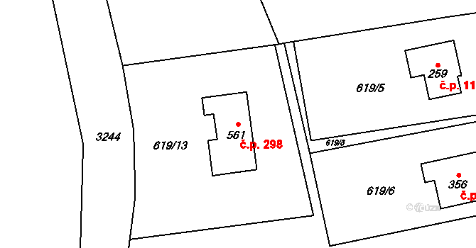 Žichlínek 298 na parcele st. 561 v KÚ Žichlínek, Katastrální mapa