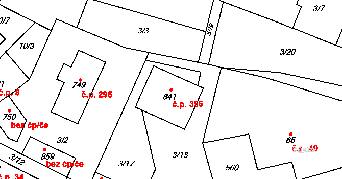Jevany 356 na parcele st. 841 v KÚ Jevany, Katastrální mapa