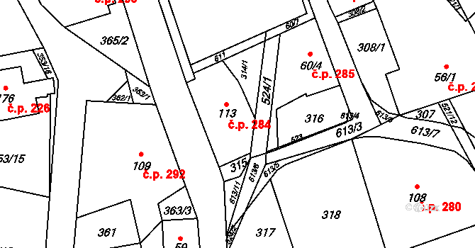 Herálec 284 na parcele st. 113 v KÚ Herálec na Moravě, Katastrální mapa