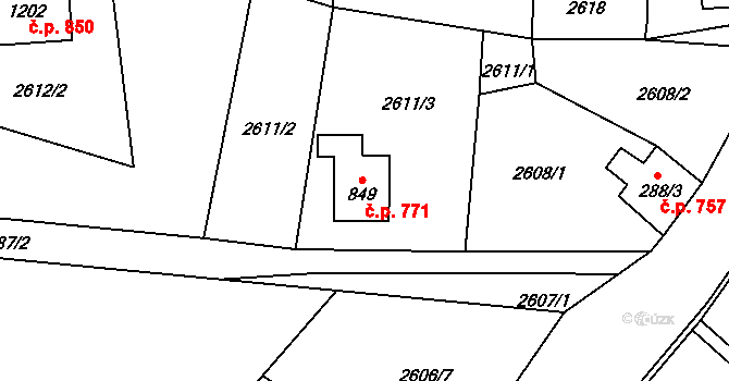 Hranice 771 na parcele st. 849 v KÚ Hranice u Aše, Katastrální mapa