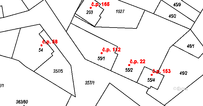 Mysločovice 112 na parcele st. 55/1 v KÚ Mysločovice, Katastrální mapa