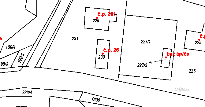 Zádveřice 26, Zádveřice-Raková na parcele st. 230 v KÚ Zádveřice, Katastrální mapa