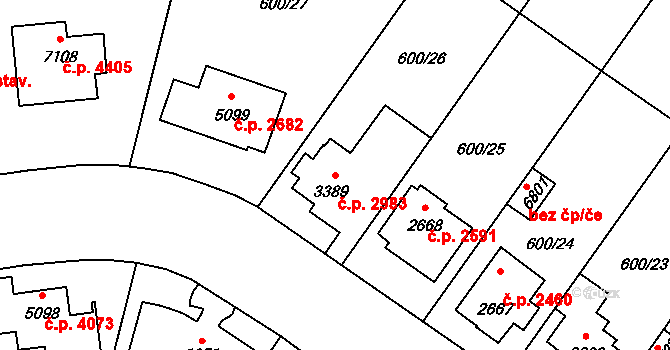 Zlín 2983 na parcele st. 3389 v KÚ Zlín, Katastrální mapa