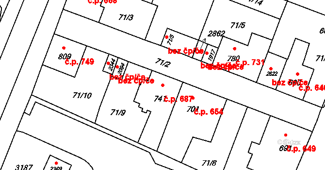 Kateřinky 687, Opava na parcele st. 741 v KÚ Kateřinky u Opavy, Katastrální mapa