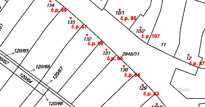 Drysice 65 na parcele st. 131 v KÚ Drysice, Katastrální mapa