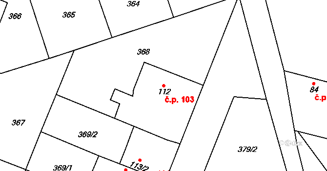 Dřenice 103 na parcele st. 112 v KÚ Dřenice, Katastrální mapa