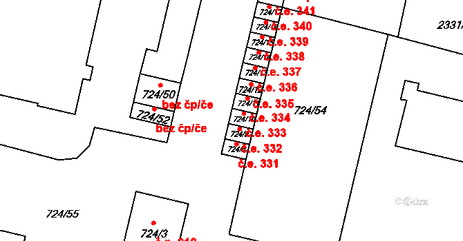 Bučovice 333 na parcele st. 724/10 v KÚ Bučovice, Katastrální mapa