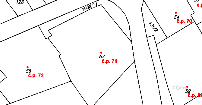Rosice 71 na parcele st. 57 v KÚ Rosice u Chrasti, Katastrální mapa
