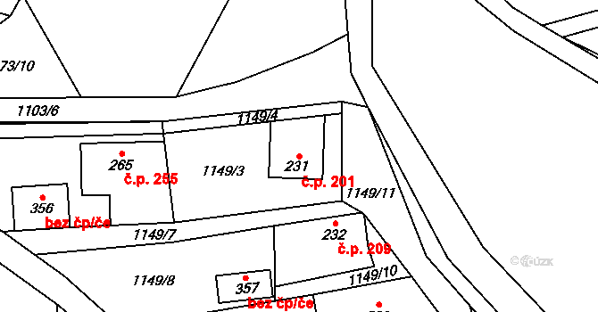 Hrabenov 201, Ruda nad Moravou na parcele st. 231 v KÚ Hrabenov, Katastrální mapa