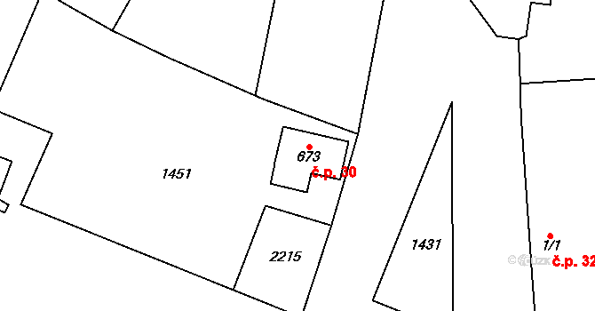 Lužec nad Vltavou 30 na parcele st. 673 v KÚ Lužec nad Vltavou, Katastrální mapa