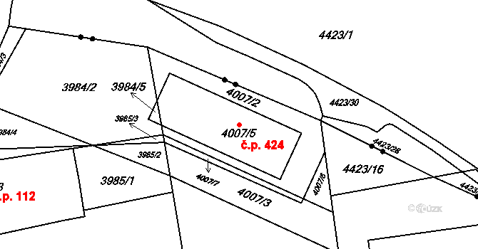 Pustkovec 424, Ostrava na parcele st. 4007/5 v KÚ Pustkovec, Katastrální mapa