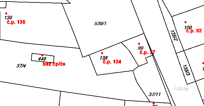 Tachlovice 134 na parcele st. 138 v KÚ Tachlovice, Katastrální mapa