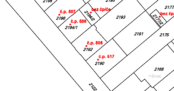 Veselí nad Lužnicí II 508, Veselí nad Lužnicí na parcele st. 2192 v KÚ Veselí nad Lužnicí, Katastrální mapa