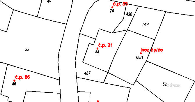 Velichovky 31 na parcele st. 44 v KÚ Velichovky, Katastrální mapa