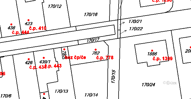 Svítkov 778, Pardubice na parcele st. 782 v KÚ Svítkov, Katastrální mapa