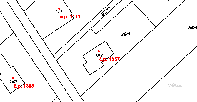 Litovel 1357 na parcele st. 168 v KÚ Chořelice, Katastrální mapa