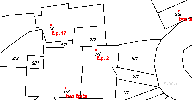 Horní Dlužiny 2, Světlá nad Sázavou na parcele st. 1/1 v KÚ Horní Dlužiny, Katastrální mapa