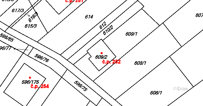 Královopolské Vážany 252, Rousínov na parcele st. 609/2 v KÚ Královopolské Vážany, Katastrální mapa