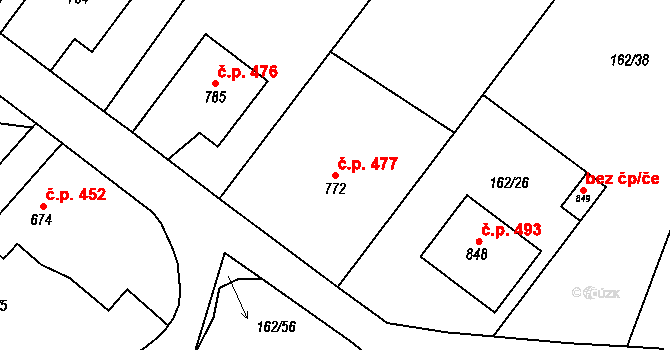 Doudleby nad Orlicí 477 na parcele st. 772 v KÚ Doudleby nad Orlicí, Katastrální mapa