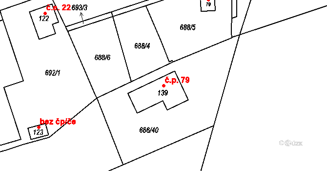 Skrýšov 79, Pelhřimov na parcele st. 139 v KÚ Skrýšov u Pelhřimova, Katastrální mapa