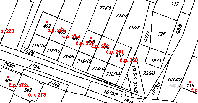 Strachotín 251 na parcele st. 406 v KÚ Strachotín, Katastrální mapa