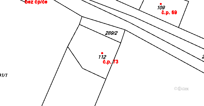 Těchlovice 73 na parcele st. 112 v KÚ Těchlovice nad Labem, Katastrální mapa