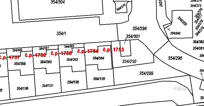 Slavkov u Brna 1753 na parcele st. 354/364 v KÚ Slavkov u Brna, Katastrální mapa